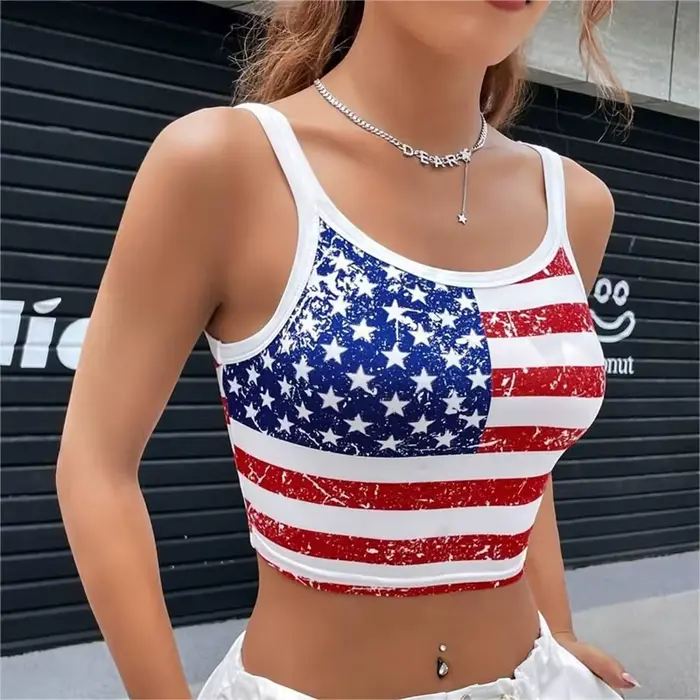 Gotický punkový nový 2024 americká vlajka krátky top Sexy odhalený chrbát tenké tank top pre ženy Mini vesta leto Y2k oblečenie