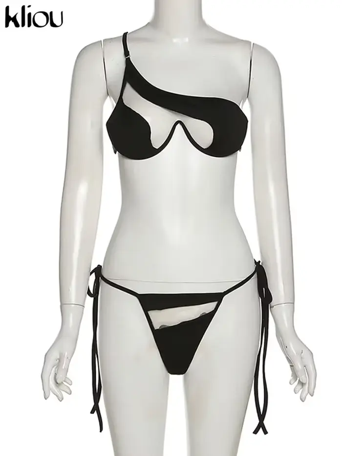 Kliou Patchwork 2 pièces ensemble tenues femmes été une épaule bandeau hauts de soutien-gorge + culo