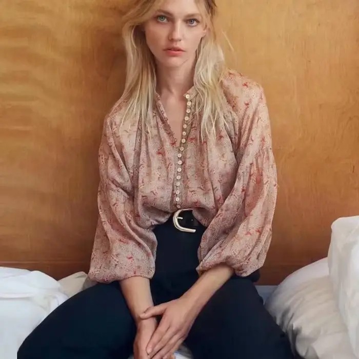 Boho blúzka s nafúknutými rukávmi pre ženy