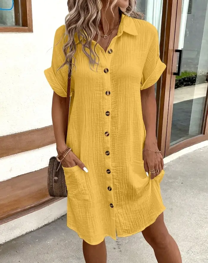 Mini robe Vintage en coton et lin pour femmes, couleur unie, mode d'été, col en v, manches trois qua