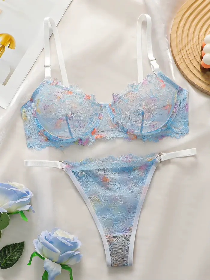 Ensemble de lingerie sexy transparente en dentelle pour femmes avec jantes en acier, bretelles fronc