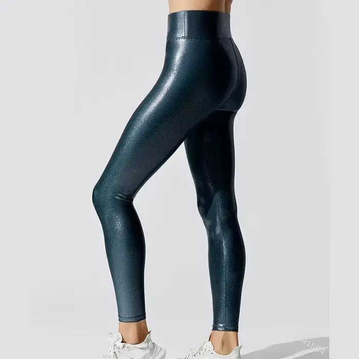Pantalon de Yoga brillant métallique pour femmes, Leggings taille élastique, vêtements de sport bril