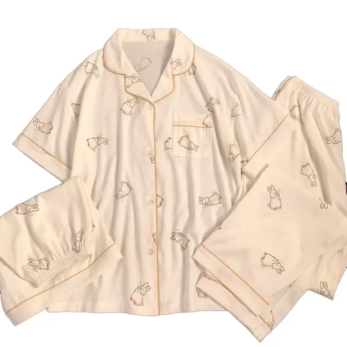 Pyjamas trois pièces pour femmes avec motif animal de compagnie décontracté et léger pour les nuits d'été et les soirées détentes à la maison
