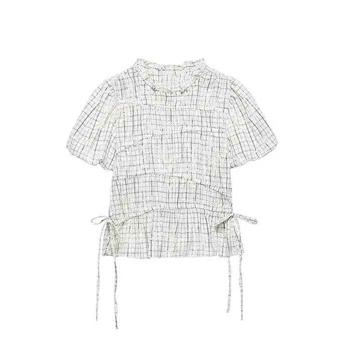 TFAFXY 2026 Ensemble d'été pour femme : Blouse brodée à carreaux avec nœud et jupe longue midi coupe