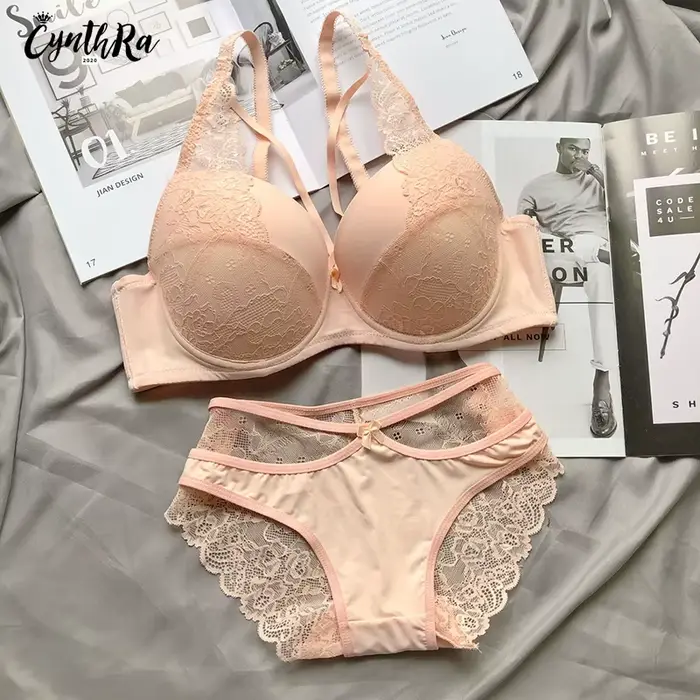 Spodná bielizeň Podprsenka Dámske spodné prádlo Sekcia Sexy priedušná žena Plus veľkosť čipky Push Up Bralette Bra a nohavičky Set