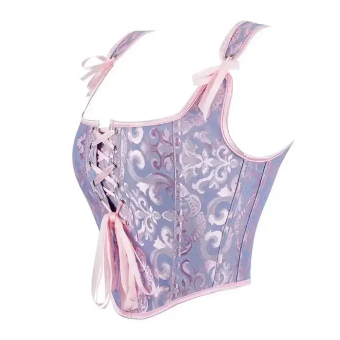 Ročník Jacquard čipka overbust korzet vysoké krátke ženy gotické bustier vesta viktoriánska móda tank telo Shaper korzet