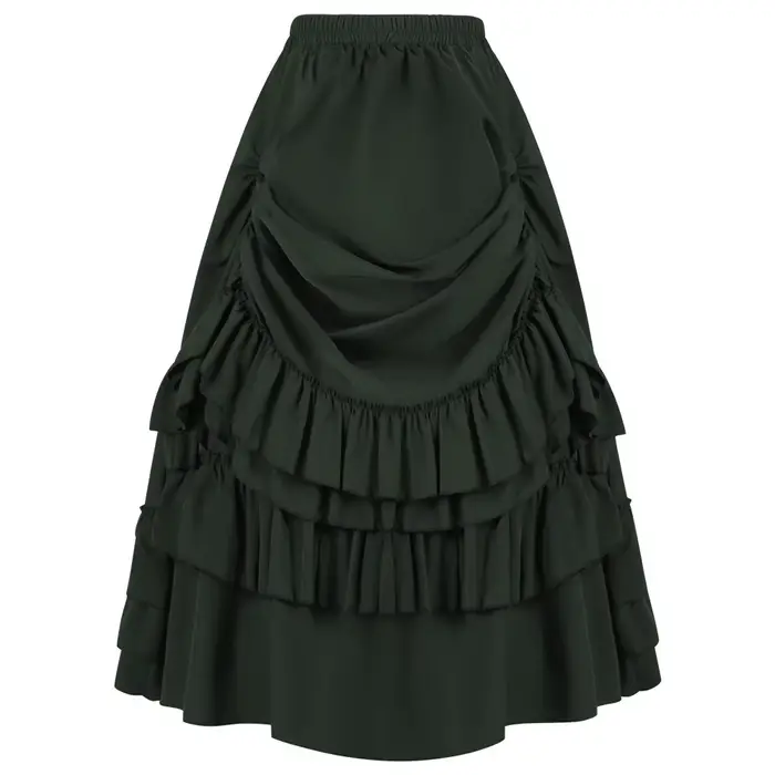Jupe victorienne longue taille haute à volants marron, jupes Steampunk, tenue de fête pour femmes, v