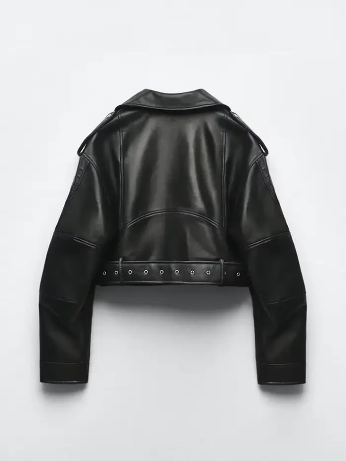 BBWM femmes surdimensionné Vintage ample Pu Faux cuir veste courte avec ceinture Streetwear femme fe