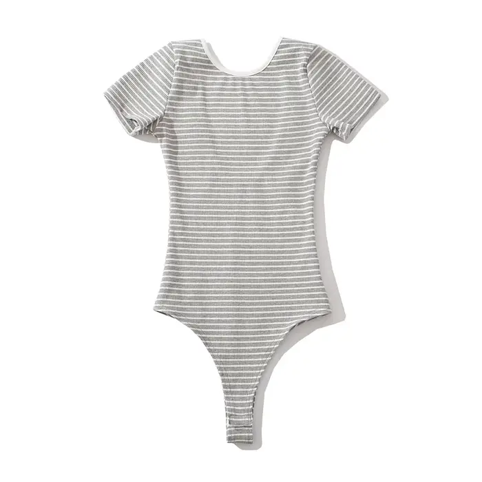 Body à rayures noires et blanches pour femmes, lingerie sexy, manches courtes, mode, médicaments, mo
