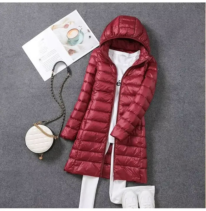 Veste de printemps ultralégère et fine pour femme, longue, pliable, chapeau détachable, jupe cintrée