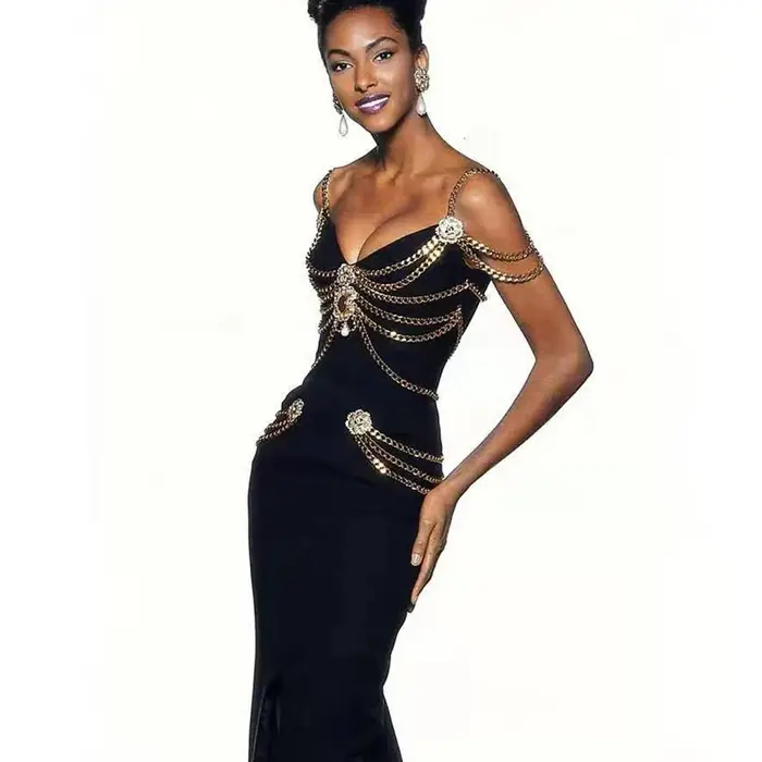 JOSpaghetti Strap V-Neck Split Bandage fur s, High Quality, Long fur s for Celebrity Club Party, Edu