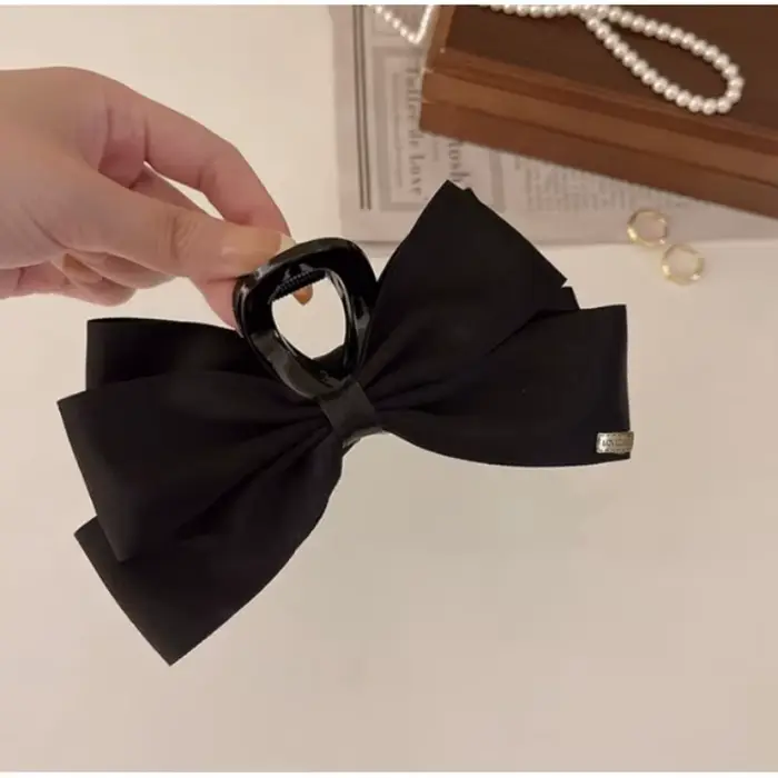 Pince à cheveux française élégante, pince à griffes avec nœud noir, Style Hepburn pour femmes et fil