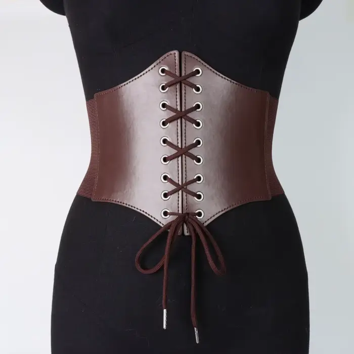 Koženkový korzet pre ženy, šnúrky, sexy, zoštíhľujúci plášť, gotický štýl, podprsenka, s veľkým opasok, pre clubwear, bez ramienok, stredoveký opasok