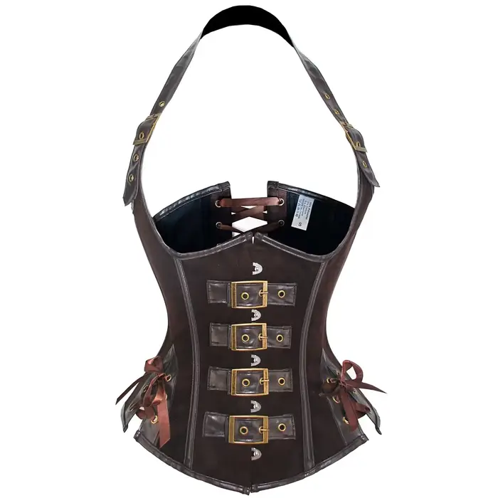 Corset Steampunk marron en cuir PU, bustier gothique à lacets, taille fine, gaine amincissante pour 