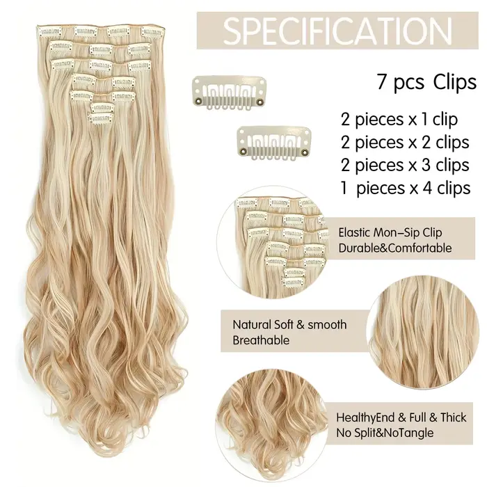 Extensions de cheveux ondulées à clips Jiameisi pour femmes longues occasions spéciales et tous les jours
