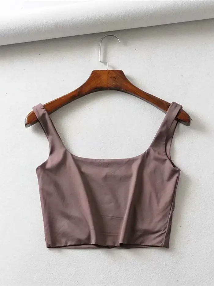 Offre spéciale été femmes Sexy hauts sans manche mode court col carré débardeurs 4 couleurs
