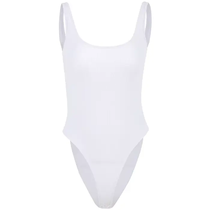 Biele rebrované body s ramienkami Sexy odhalený chrbát