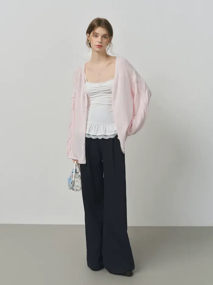 FSLE laine d'alpaga lâche paresseux câble tricoté col en v Cardigan veste femme automne 2025 nouveau