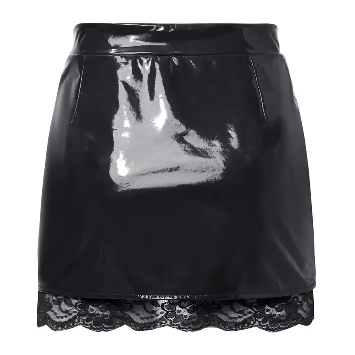 Jupe moulante en latex brillante avec fente et doublure en dentelle pour femmes styles urbains et occasions spéciales