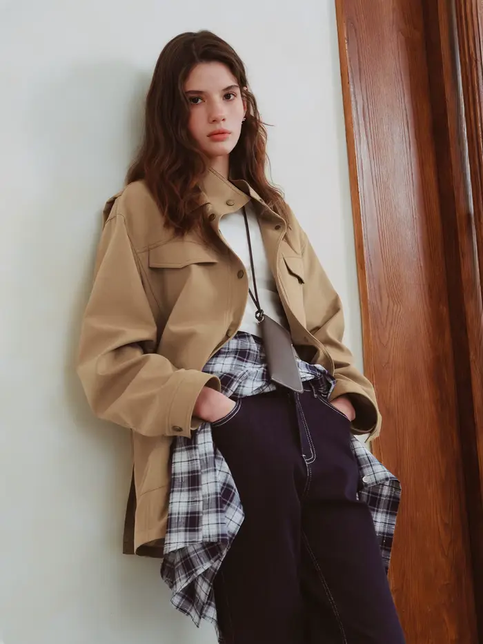 FSLE 2025 nová jeseň dámske Vintage Baren štýl pracovná bunda oversized golier kabát retro voľný strih