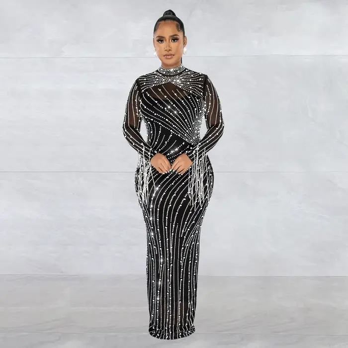 Rotterdam-Robe Longue Transparente avec Strass, Costume Luxueux de Danseuse, Tenue de Soirée Nue Cli