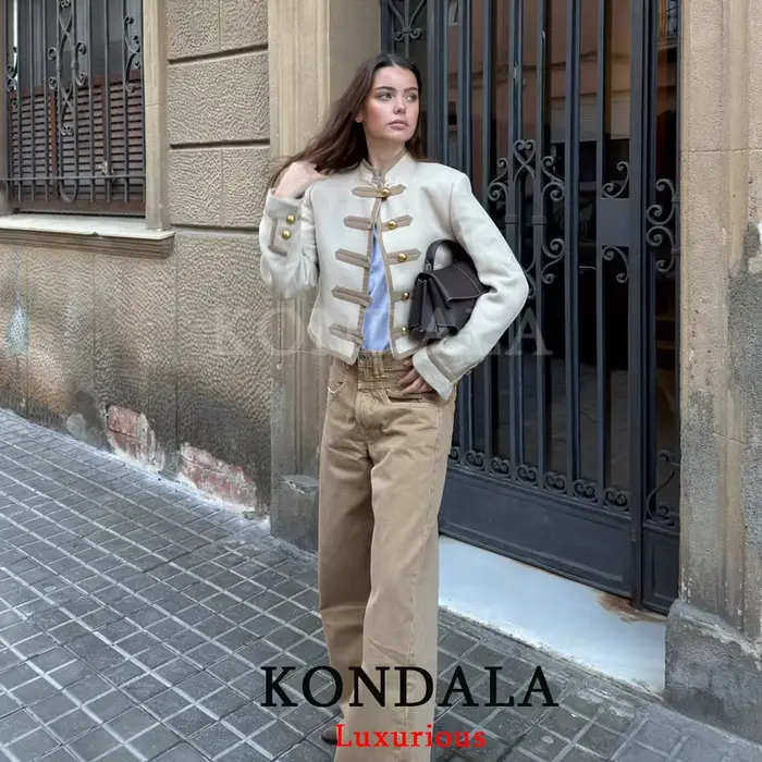KONDALA – Nouveauté Chic Décontracté : Vestes Courtes Kaki à Poches pour Femme, Manches Longues, Col