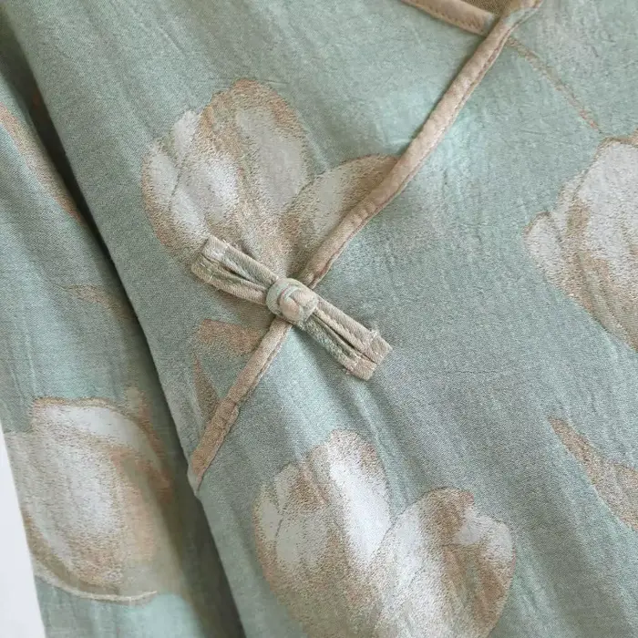 nočná košeľa v čistom bavlnenom farbenom vlákne Čínsky štýl pre ženy, relaxačné oblečenie v jemnej gáze, retro, s dlhými rukávmi, v-neck, voľné, jeseň