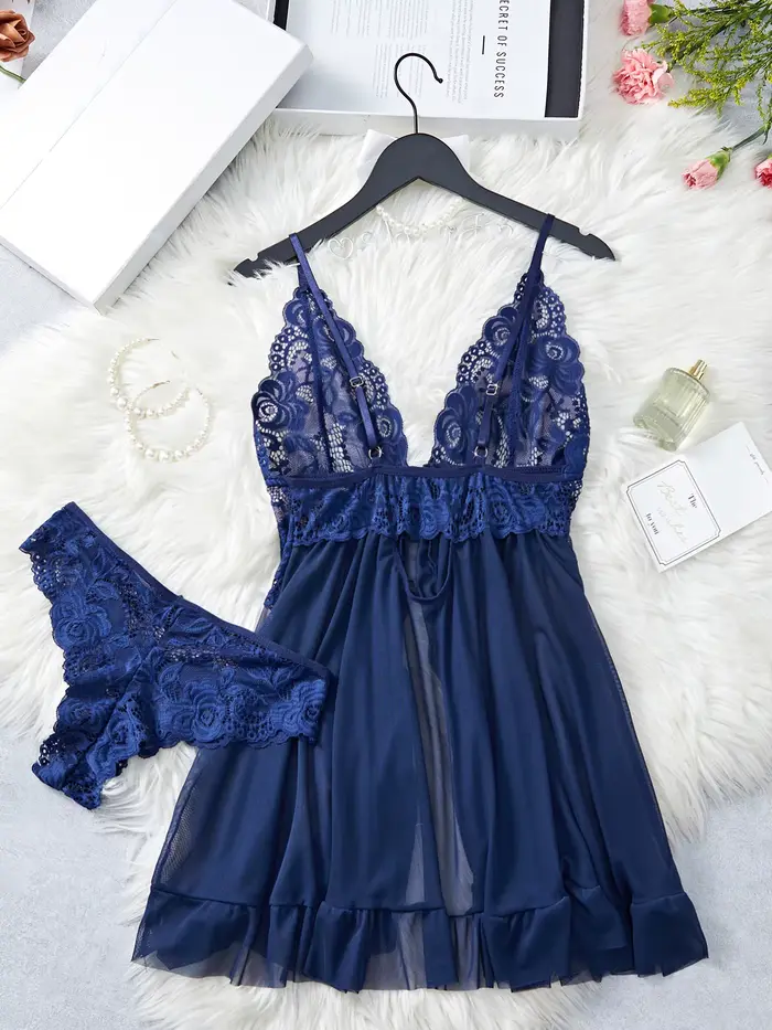 Lingerie de nuit transparente féminine en nylon et élasthanne avec col en V pour femmes, lingerie sexy pour occasions spéciales et nuits chaudes d'été