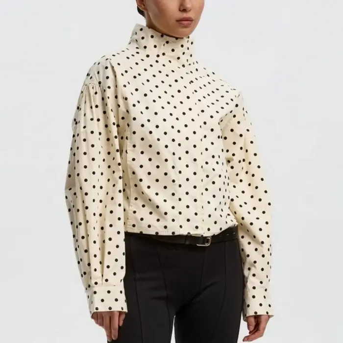 Elegantná vintage bomber bunda s bodkami pre ženy