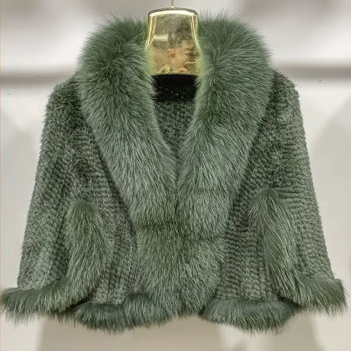 Nouveau Poncho en vraie fourrure de vison tricoté 100% naturel véritable fourrure de vison châle nat