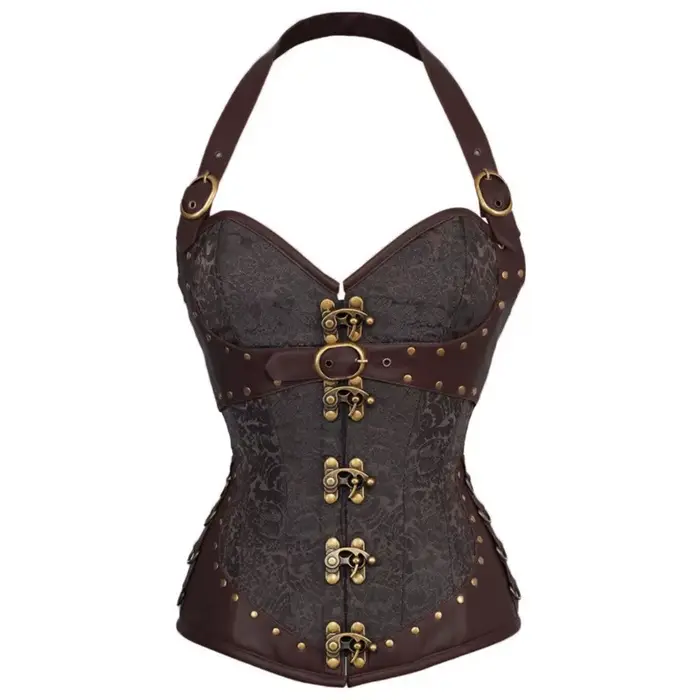 2 couleurs PU gothique licou Corselet Rivet dos pansement Corsage femmes Sexy Shaper Faux cuir éroti
