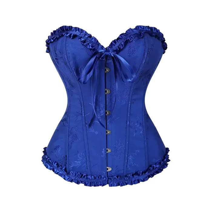 Bustier a korzety bez kostic s volánmi kráľovská modrá gotický top pre ženy Sexy oblečenie Steampunk Korzet Vintage Burleskné viktoriánske kostýmy