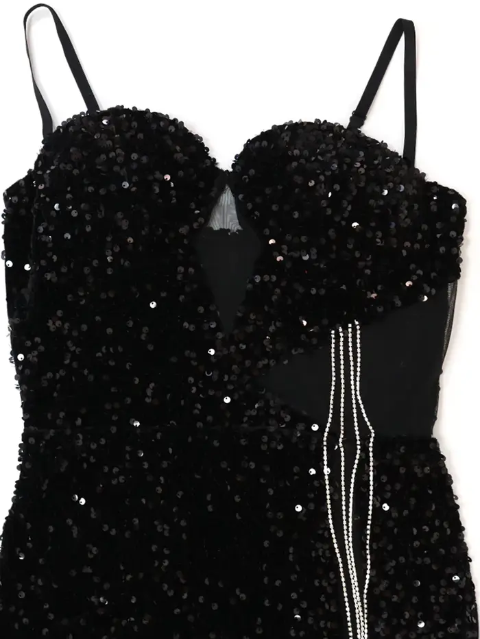 Sexy čierne priehľadné šaty s flitrami pre ženy elegantné obtiahnuté spoločenské šaty na ples polyester élasthanne ajustement parfait soirée de gala bal fête privée