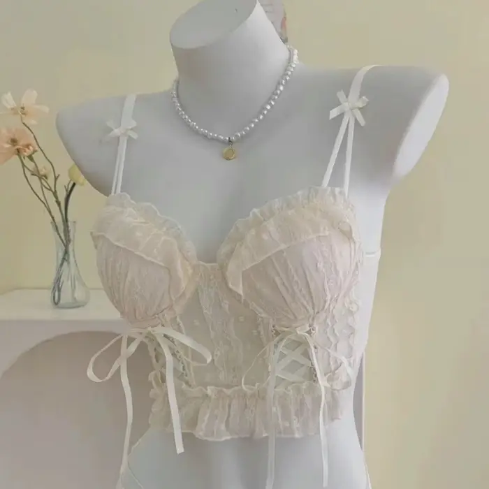 Retro korzet, Lolita čipka kríž čipka podprsenka, japonský štýl spodná bielizeň bez kostic