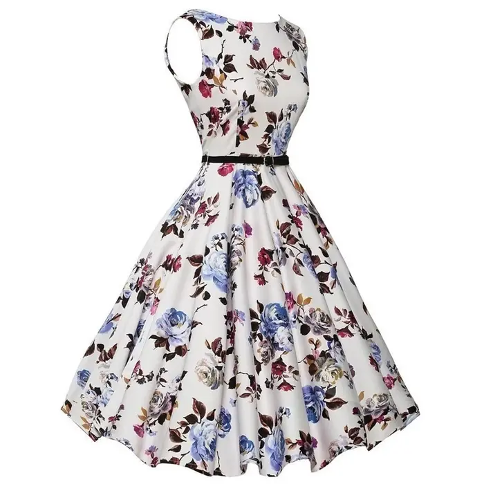 Letné šaty Retro kvetinové šaty Swing ležérne Vintage šaty Rockabilly