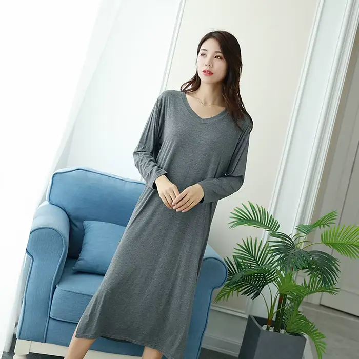 Chemise de nuit en modal pour femmes, chemise de nuit élégante et confortable, vêtements de nuit en tricot, pour les nuits d'automne, occasions spéciales et cadeaux pour femmes