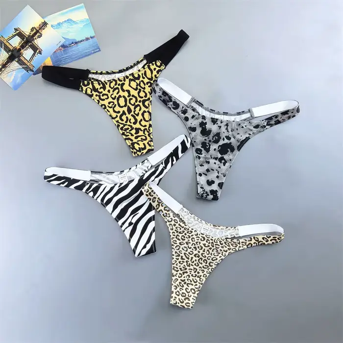 Dámske tangá Leopard/Zebra tlač bavlna, zvodný spodná bielizeň, elastický vysoký pás, pohodlné tangá nohavičky, T-Back