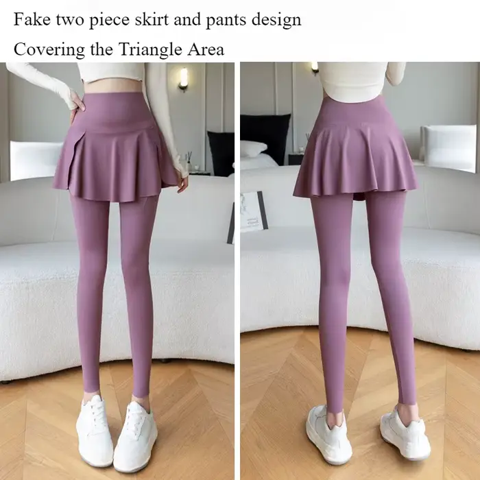 Faux Leggings deux pièces pour femmes, Leggings de Fitness sans couture, taille haute avec poche éla