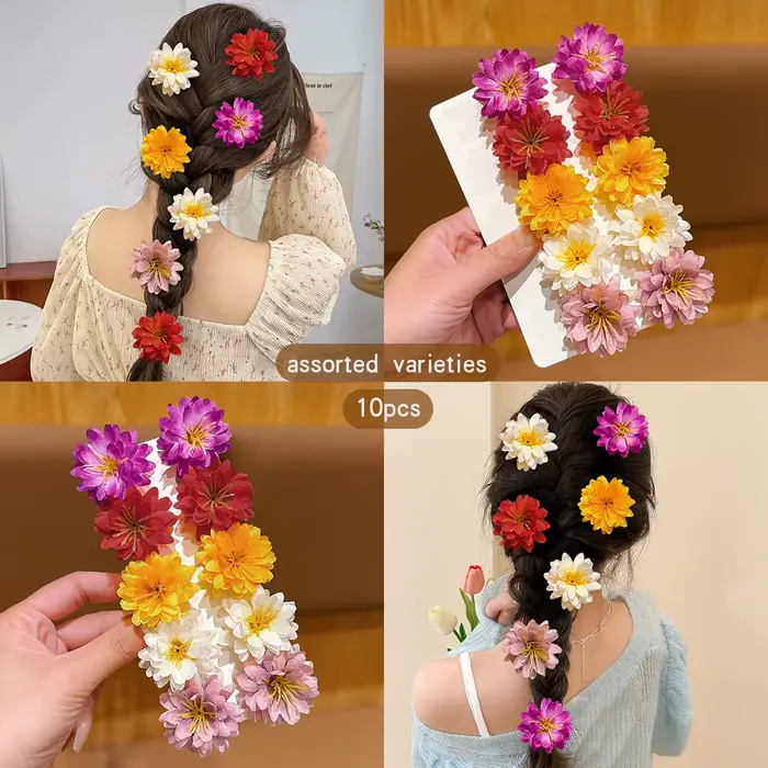 10 pinces à cheveux à fleurs aléatoires colorées pour un usage quotidien comme accessoires pour chev
