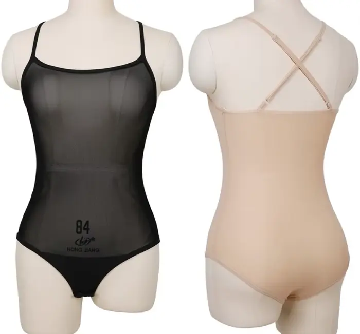 Justaucorps en maille transparente pour femme, costume de batterie une pièce, string coupe haute, tenue de base FibrDance, noir nude, danse du ventre, tenue de spectacle, lingerie pour danse, occasion spéciale
