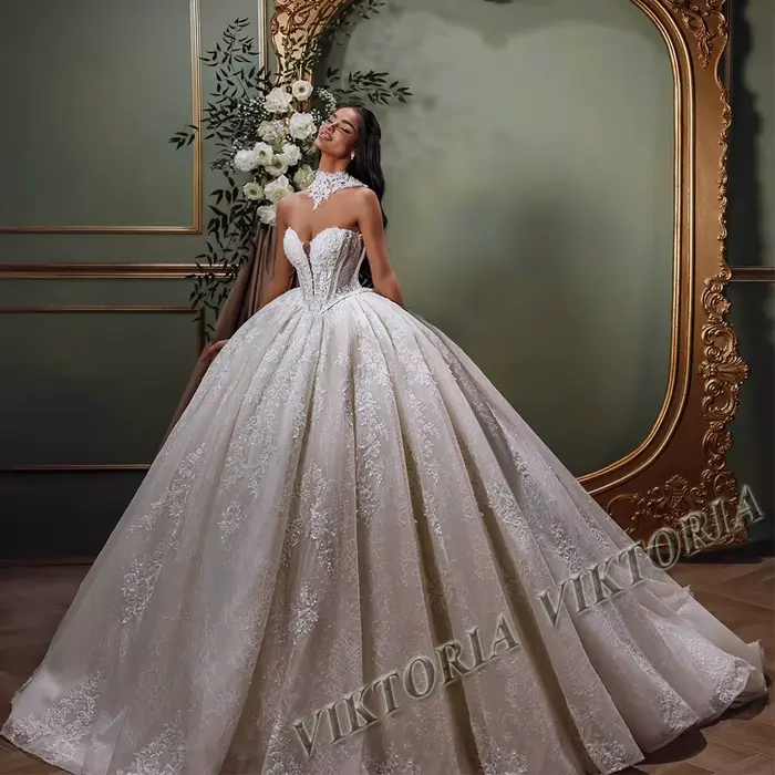 VIKTORIA exquise Corset robes de mariée pour femme mariée bretelles dentelle Appliques robes de bal 