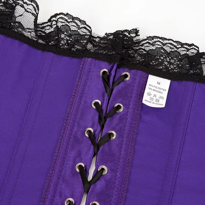 Vintage korzet pre ženy, Sexy Bustier, Overbust, fialová, s čipkami, gotický štýl, satén, pre špeciálne sviatky