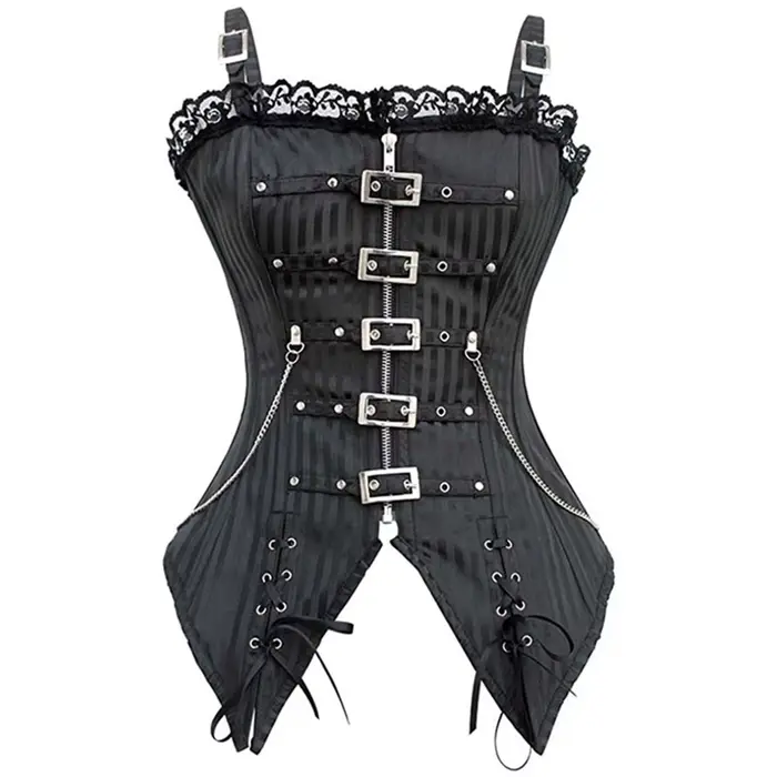 Corset Steampunk Femme avec Dentelle et Motifs Rayés Pour Occasions Spéciales