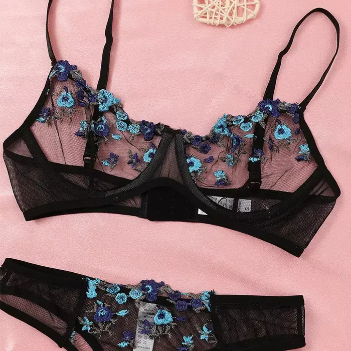 Ensemble de lingerie en dentelle transparente brodée pour femmes, sexy, avec soutien-gorge push-up et culottes dégradées, élégant et confortable pour toutes les occasions spéciales