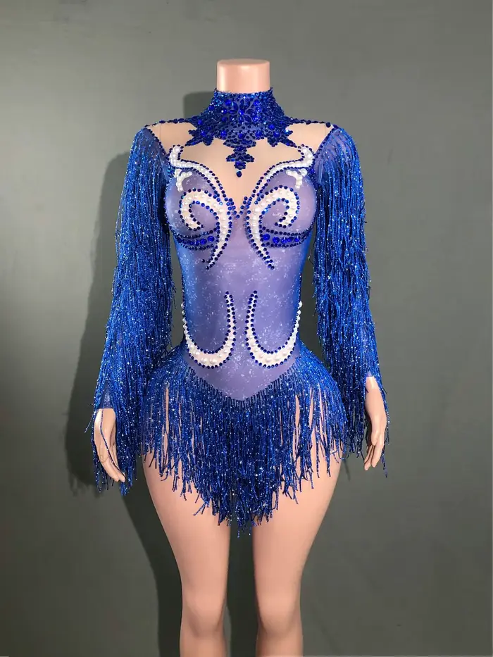 Nouvelle tenue de spectacle de danse pour femmes, costume de fête d'anniversaire, combinaison transp