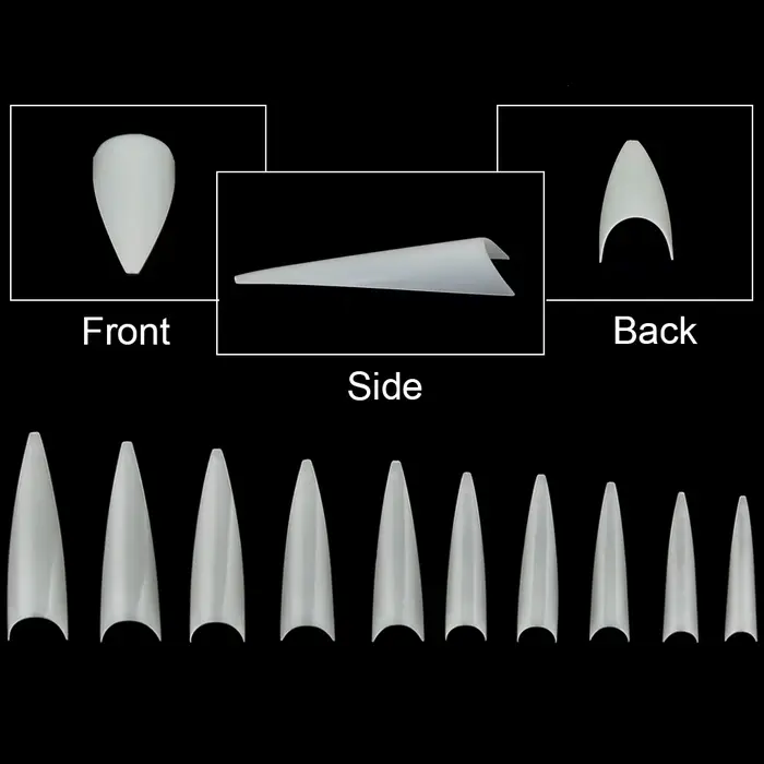 1 sac (600 pièces) pointes d'ongles de pratique Stiletto naturel 10 tailles demi-couverture faux poi