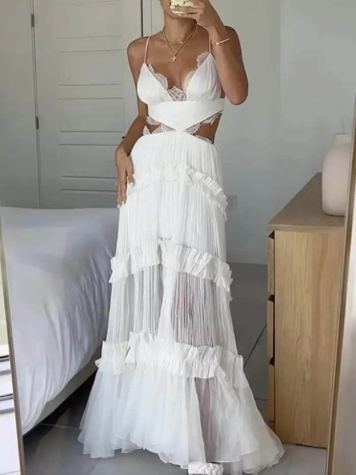 Dlhá čipkovaná šaty, jednofarebné