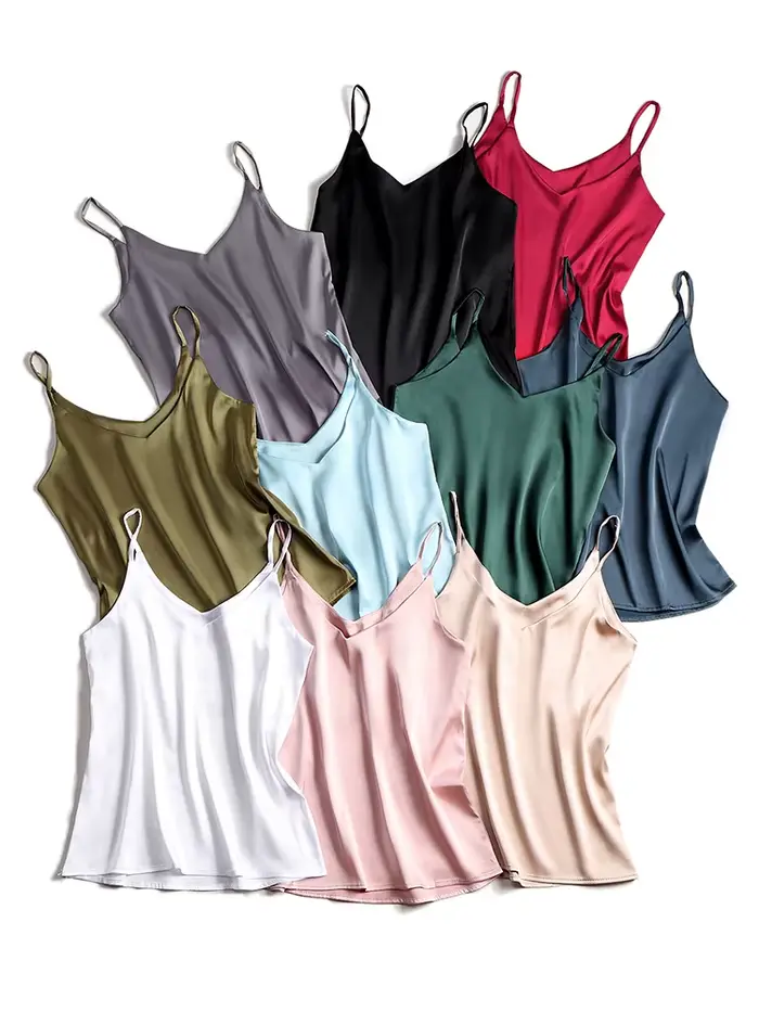 Camisole en soie et polyester pour femmes style décontracté adapté à l'été et aux occasions spéciales