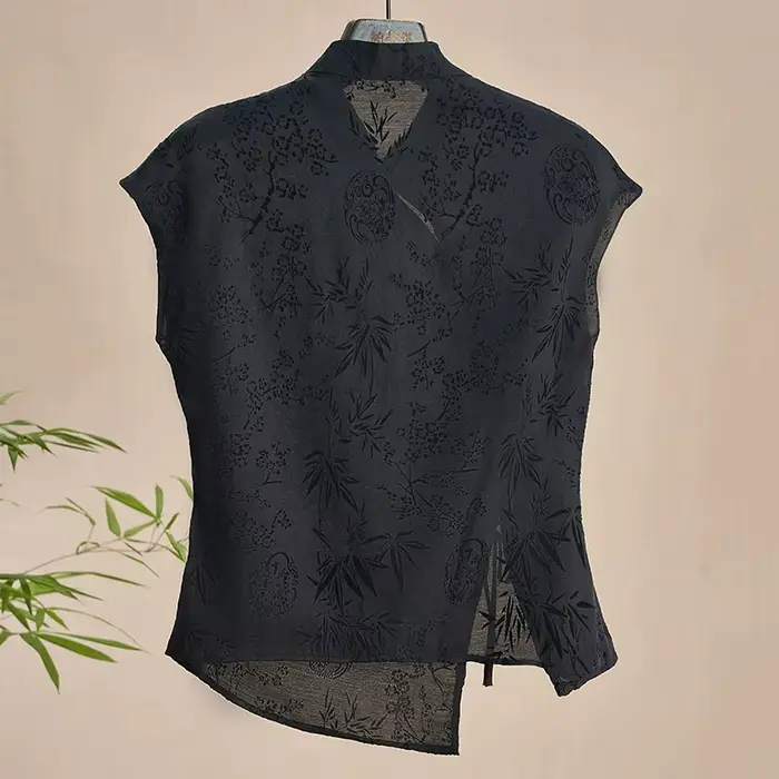 Jemná retro košeľa v novom čínskom štýle Cheongsam top čierny žakárový T-shirt s krátkym rukávom letný zrelý módny odev