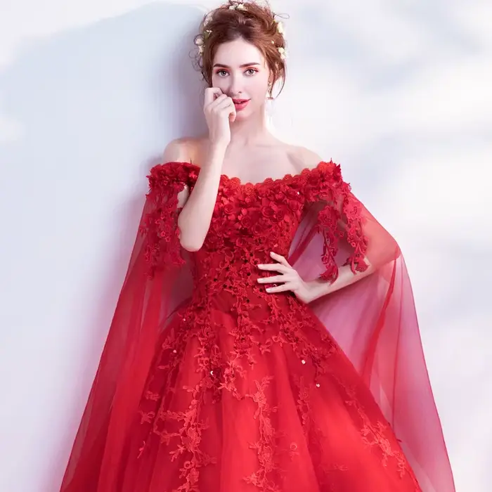Longue enveloppe rouge de épaule dame fille femmes robe de bal robe de soirée robe de spectacle mari